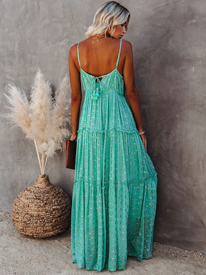 Robe Longue Bohème à Bretelles Fines – Fluide & Féminine pour Été, Vacances ou Festival
