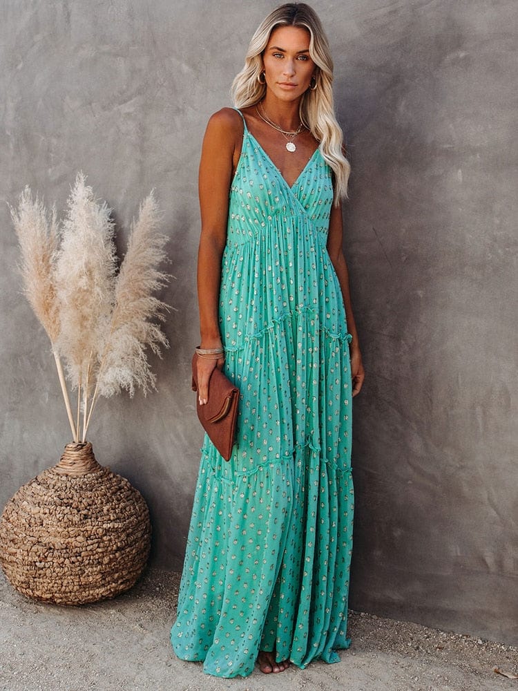 Robe Longue Bohème à Bretelles Fines – Fluide & Féminine pour Été, Vacances ou Festival