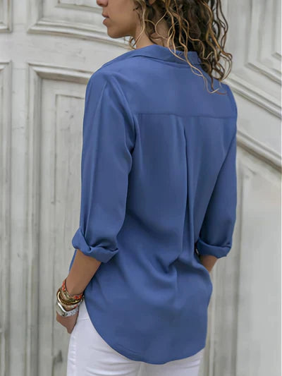 Chemise Femme Élégante à Manches Longues – Col Classique – Tissu Fluide Léger – Look Chic Décontracté