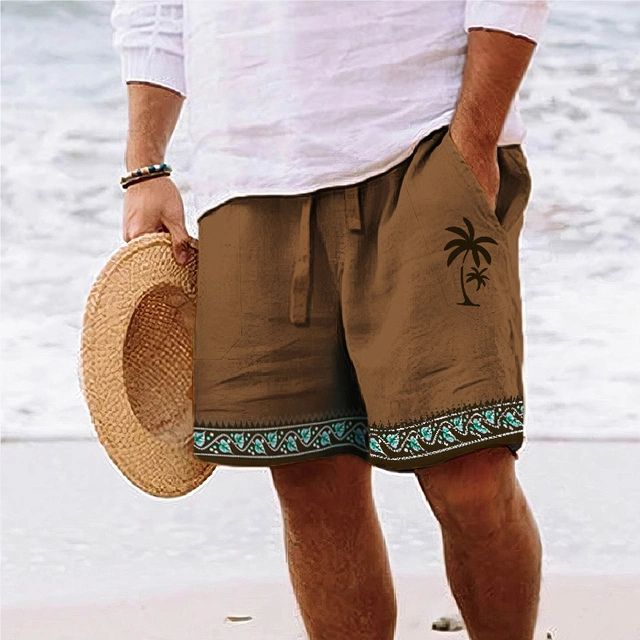 Short de plage homme style bohème – Léger, imprimé tropical, parfait pour l’été et les vacances