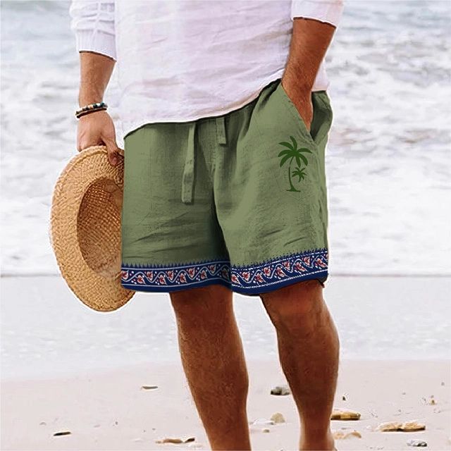 Short de plage homme style bohème – Léger, imprimé tropical, parfait pour l’été et les vacances