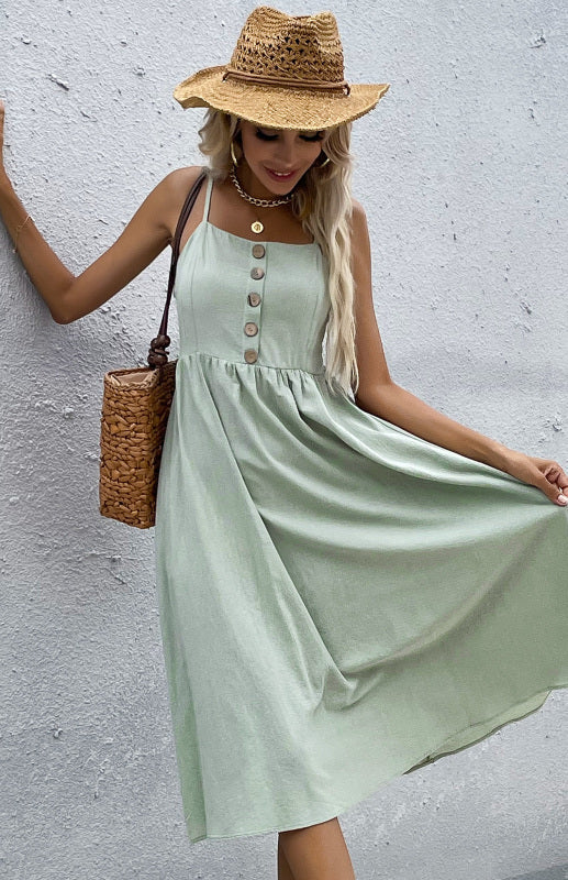 Robe Évasée Femme Été Bretelles Fines – Boutonnée, Style Décontracté Bohème
