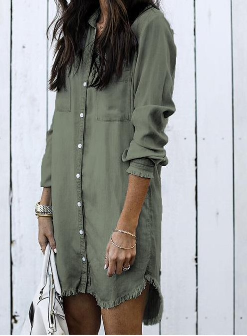Robe Chemise Décontractée Femme – Manches Longues & Coupe Droite – Look Urbain Minimaliste