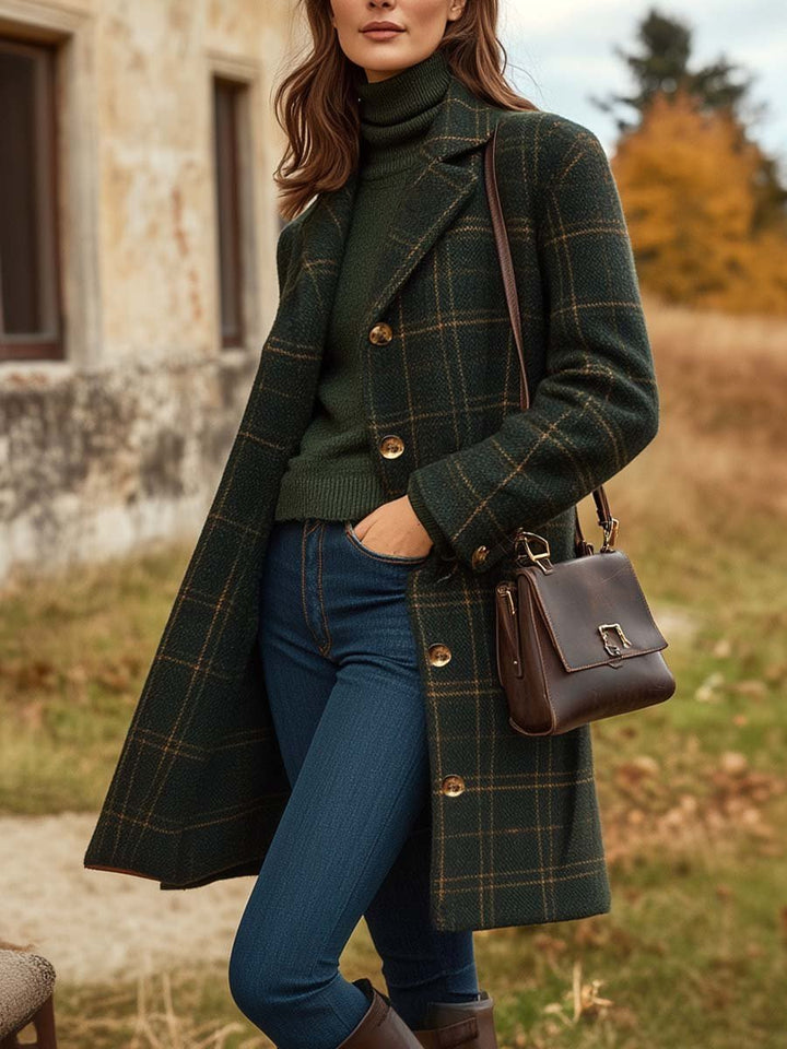 Candice - Manteau en laine à carreaux pour femme avec boutons, élégant et chaud pour l'hiver