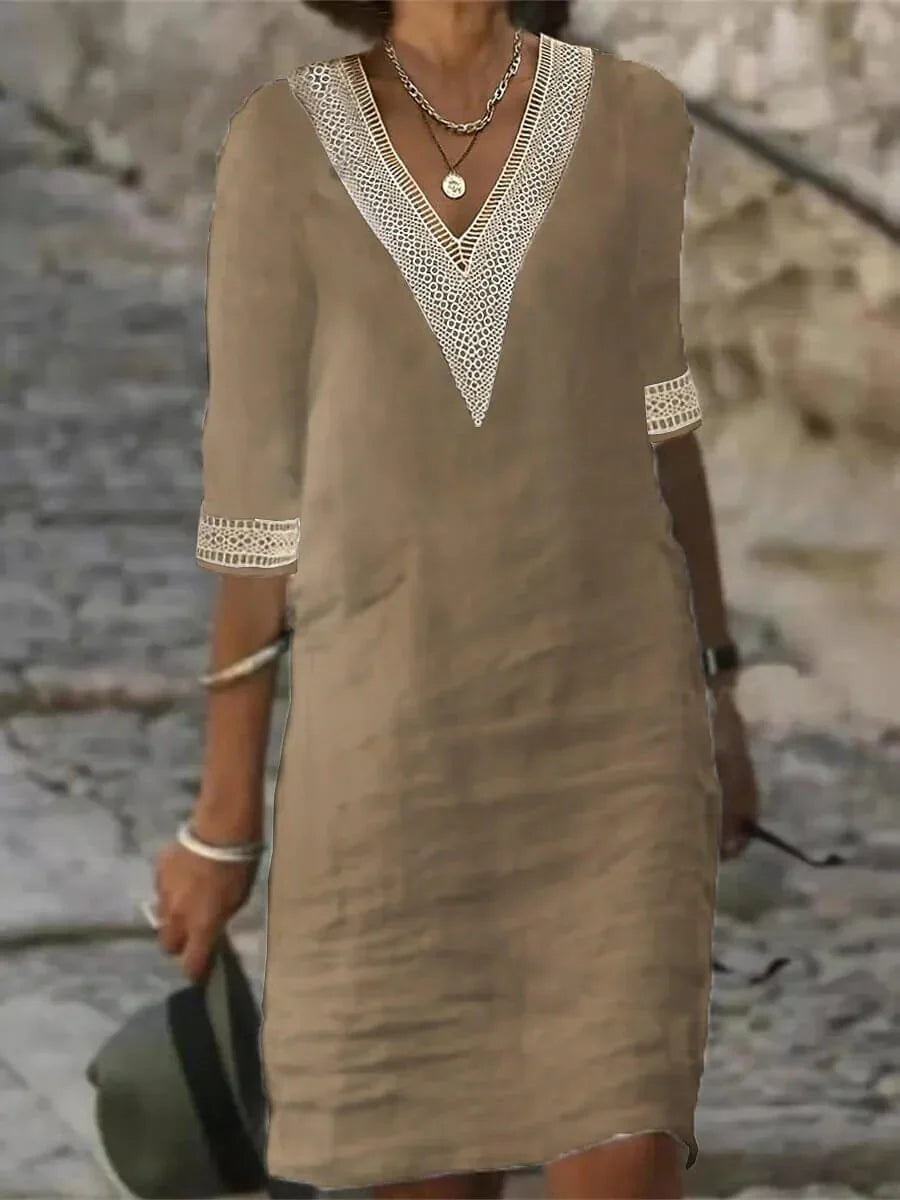 Elegantes Freizeitkleid mit 3/4-Ärmeln für Damen | Sommer