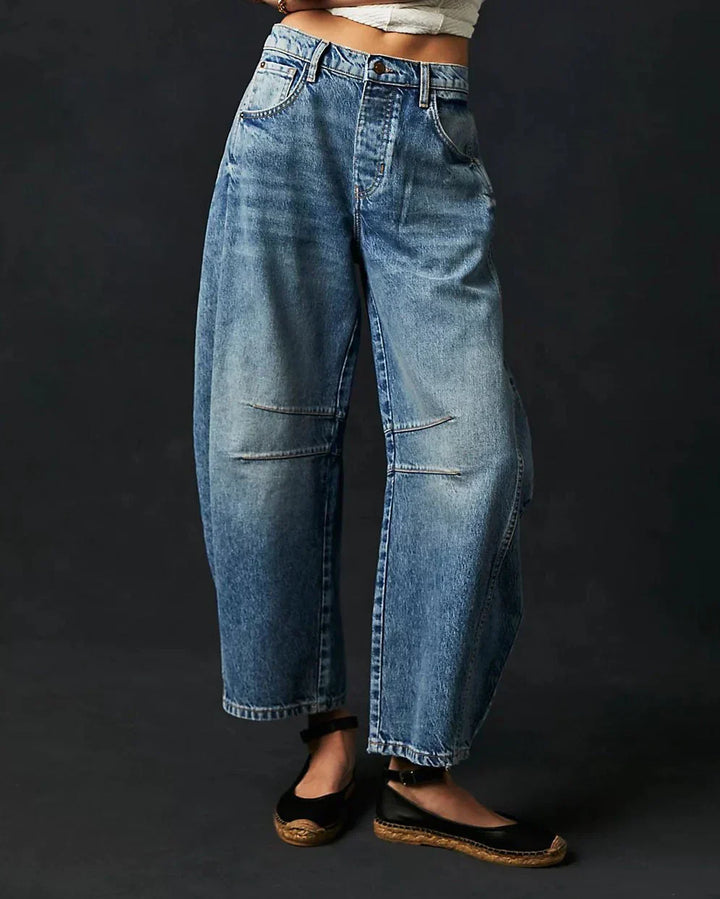 Jean Femme Large – Coupe Ample et Taille Haute – Effet Délavé Vintage – Pantalon Décontracté Streetwear