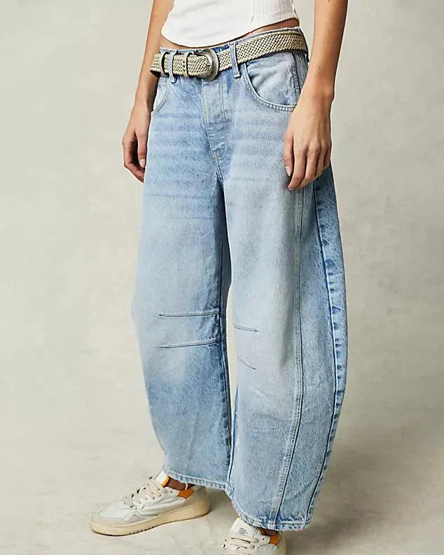 Jean Femme Large – Coupe Ample et Taille Haute – Effet Délavé Vintage – Pantalon Décontracté Streetwear