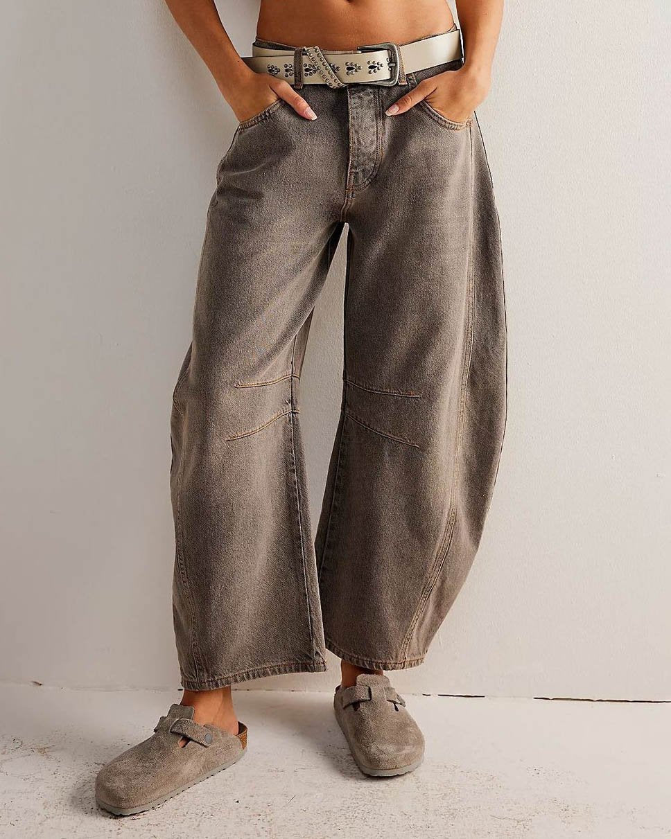 Jean Femme Large – Coupe Ample et Taille Haute – Effet Délavé Vintage – Pantalon Décontracté Streetwear