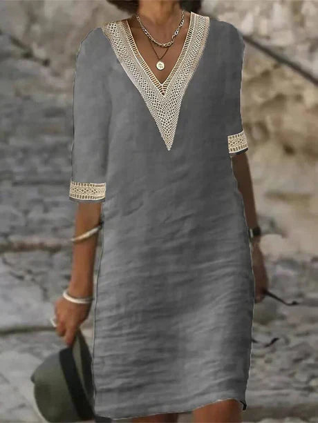 Elegantes Freizeitkleid mit 3/4-Ärmeln für Damen | Sommer