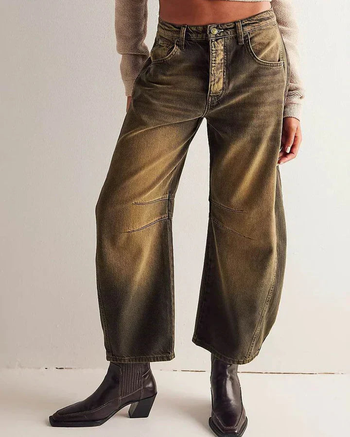 Jean Femme Large – Coupe Ample et Taille Haute – Effet Délavé Vintage – Pantalon Décontracté Streetwear