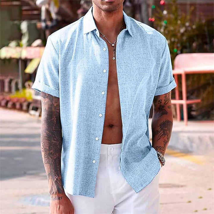 Melchior | Linen and cotton notch collar shirt for men