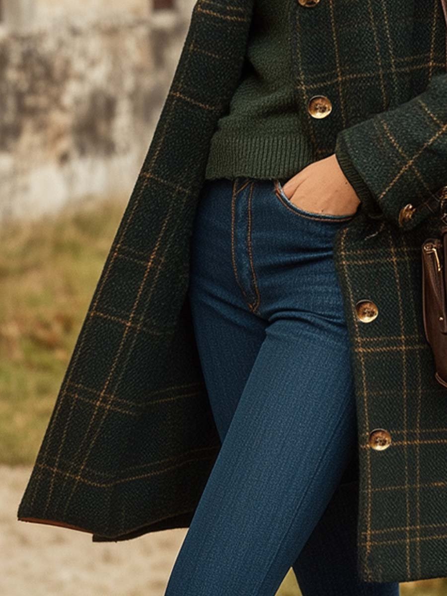 Candice - Manteau en laine à carreaux pour femme avec boutons, élégant et chaud pour l'hiver