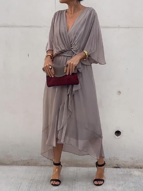 Robe Longue Femme Élégante – Robe Fluide avec Ceinture et Décolleté Cache-Cœur pour Look Chic & Estival