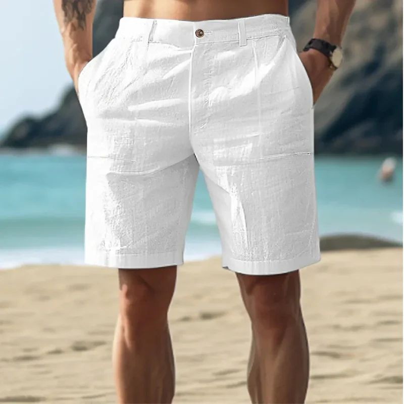 Short en Lin Beige pour Homme – Short d’Été Respirant et Élégant pour Plage, Vacances & Casual Chic