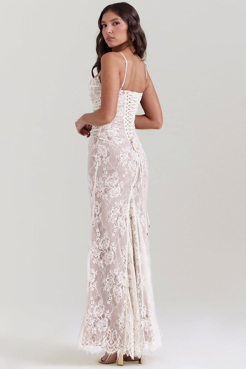 Seliora - Robe longue à manches épaules dénudées avec des motifs floraux