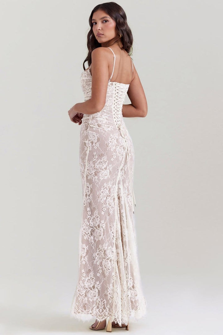 Seliora - Robe longue à manches épaules dénudées avec des motifs floraux