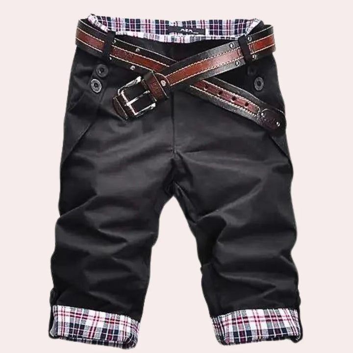 Pantacourt chino homme avec ceinture – Style casual chic, coupe 3/4 avec revers à carreaux