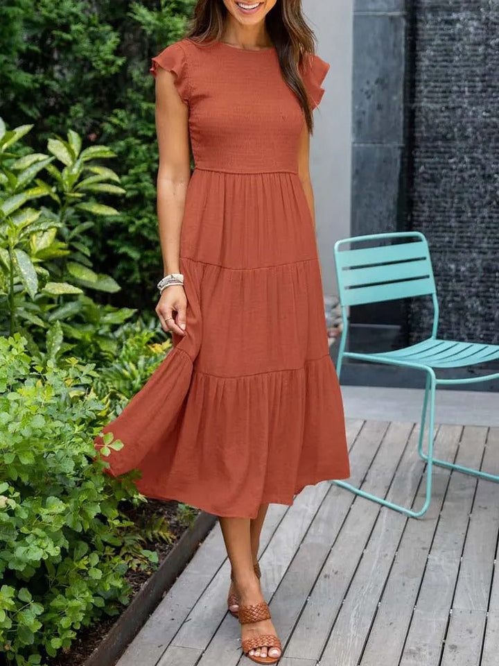 Robe Longue Casual Femme – Style Bohème, Manches Volants et Coupe Évasée en Étages