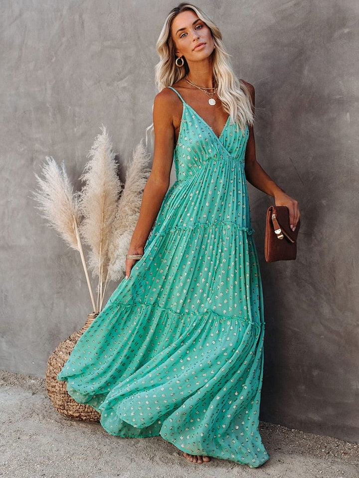 Robe Longue Bohème à Bretelles Fines – Fluide & Féminine pour Été, Vacances ou Festival