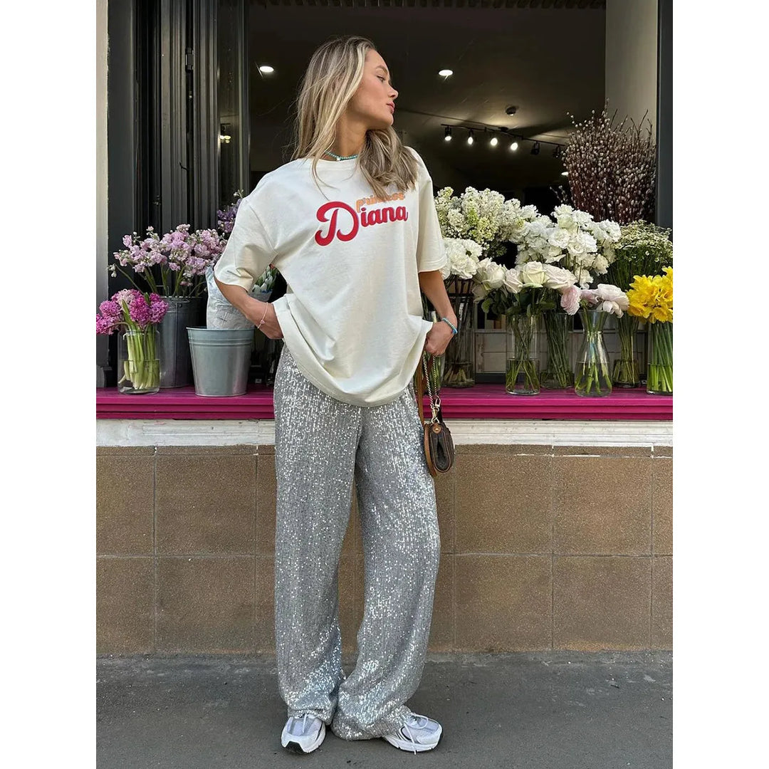 Pantalon De Fête À Paillettes Long Et Élégant Pour Femmes | Jambes larges