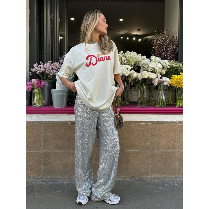 Pantalon De Fête À Paillettes Long Et Élégant Pour Femmes | Jambes larges