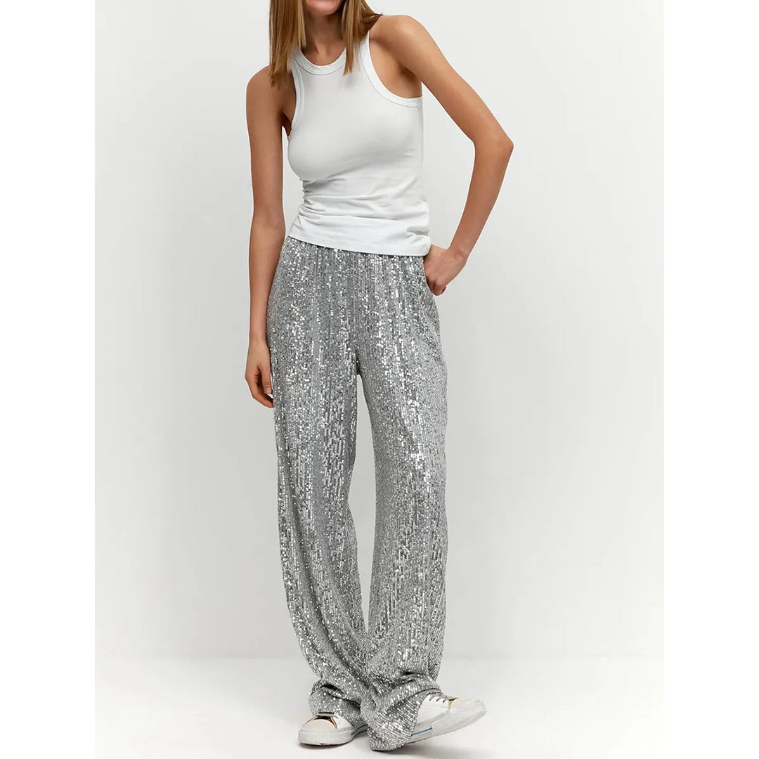 Pantalon De Fête À Paillettes Long Et Élégant Pour Femmes | Jambes larges