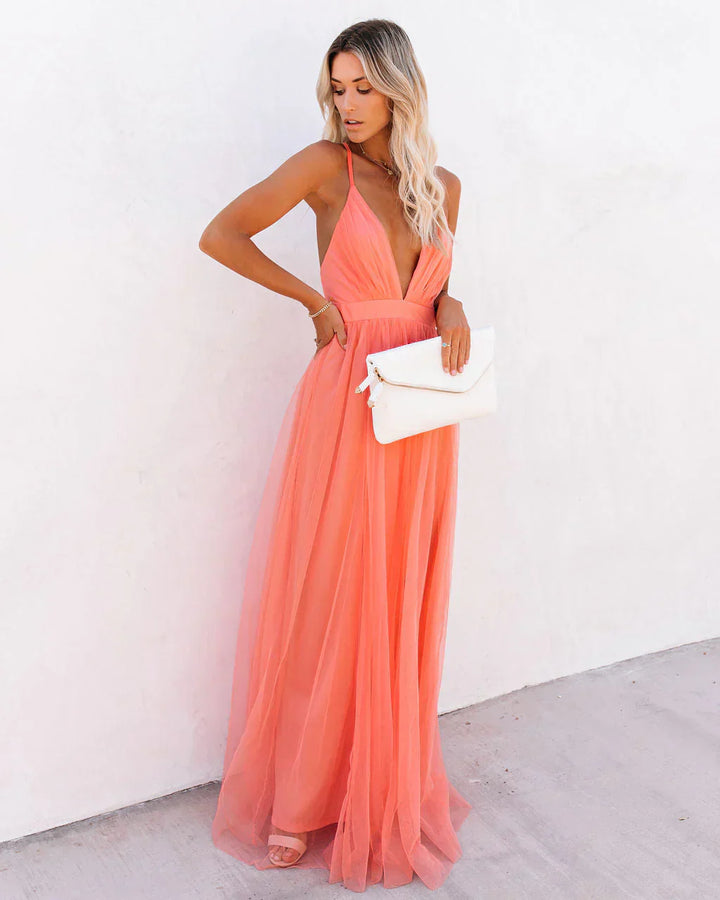 Matrona | Elegante vestito arancione con spalline per donna