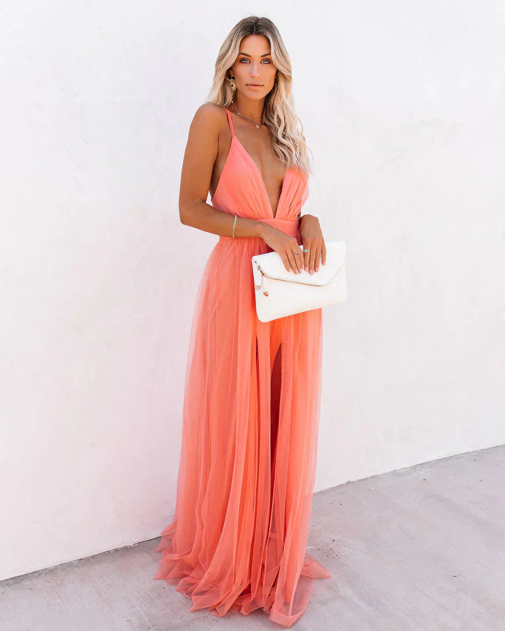 Matrona | Elegante vestito arancione con spalline per donna