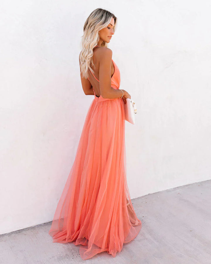 Matrona | Elegante vestito arancione con spalline per donna