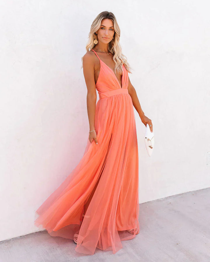 Matrona | Elegante vestito arancione con spalline per donna