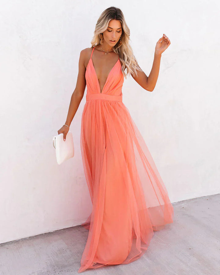 Matrona | Elegante vestito arancione con spalline per donna