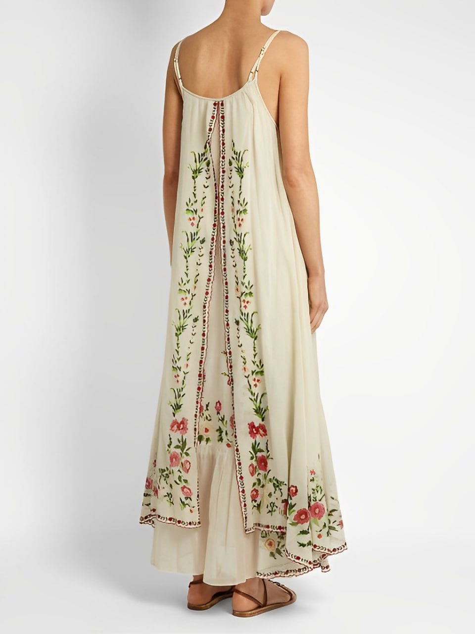 Robe Longue Bohème Femme – Bretelles Fines & Superposition Fluide – Broderies Florales Artisanales