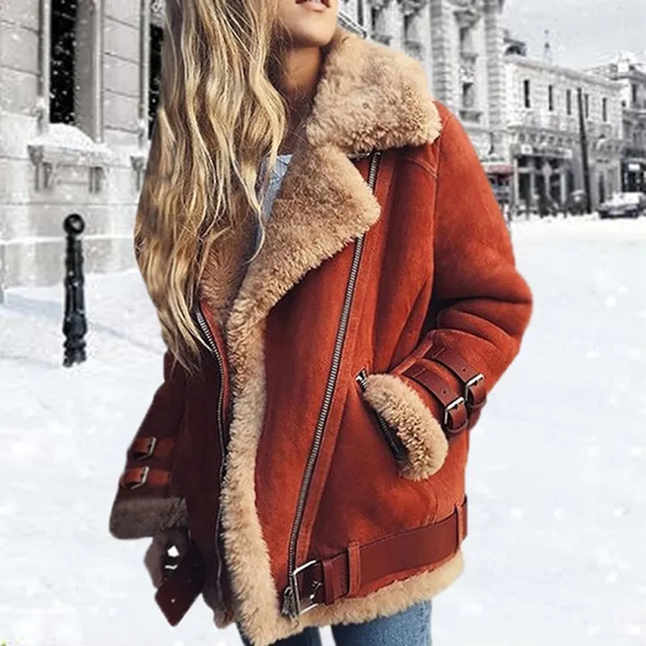 Romie - Leather jacket with buckle, elegant and timeless