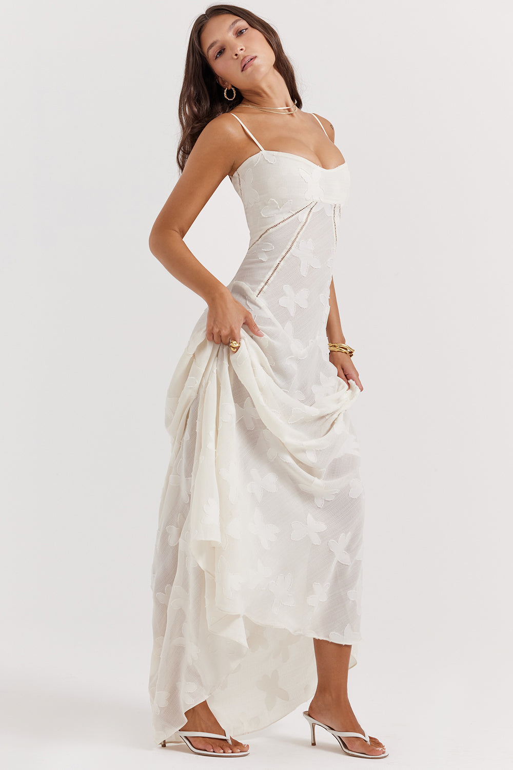 Eleanor - Robe longue crème rétro avec panneau arrière en dentelle