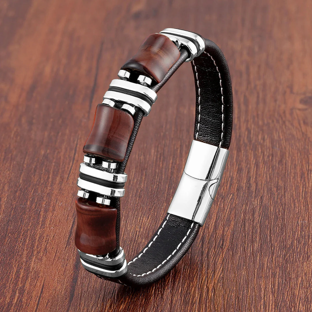 Lederarmband mit natürlichem Tigerauge-Stein - Trendiger und eleganter Schmuck