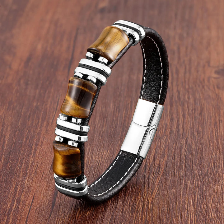Lederarmband mit natürlichem Tigerauge-Stein - Trendiger und eleganter Schmuck