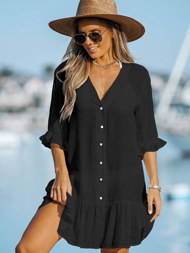 Chemise de Plage Femme Boutonnée – Robe Tunique Fluide et Légère, Paréo Cover-Up Chic Été