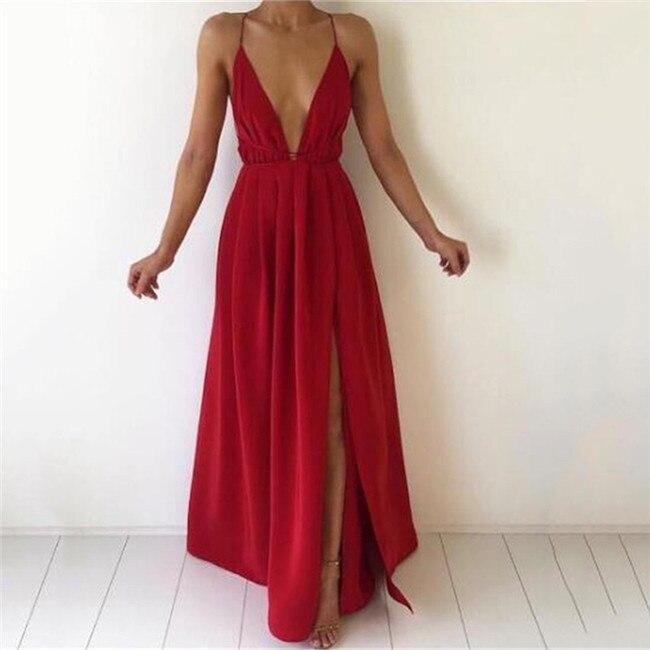 Robe Longue Fendue à Décolleté Plongeant – Glamour Assuré pour Soirée, Mariage ou Gala