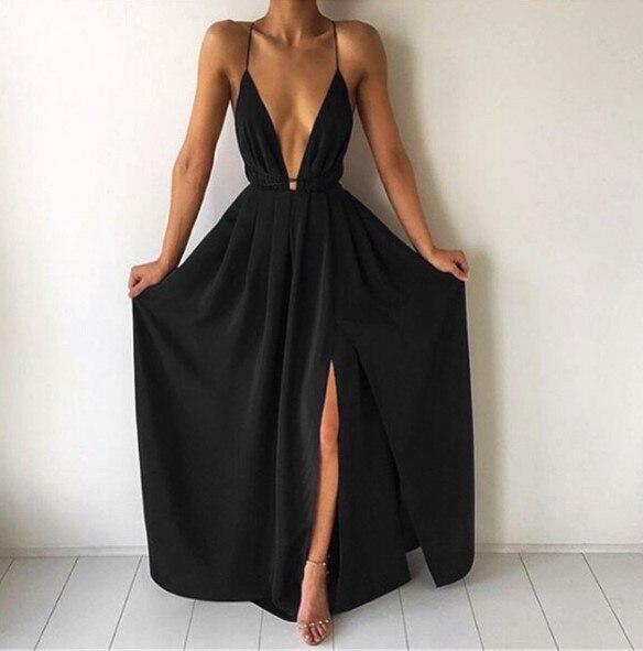 Robe Longue Fendue à Décolleté Plongeant – Glamour Assuré pour Soirée, Mariage ou Gala