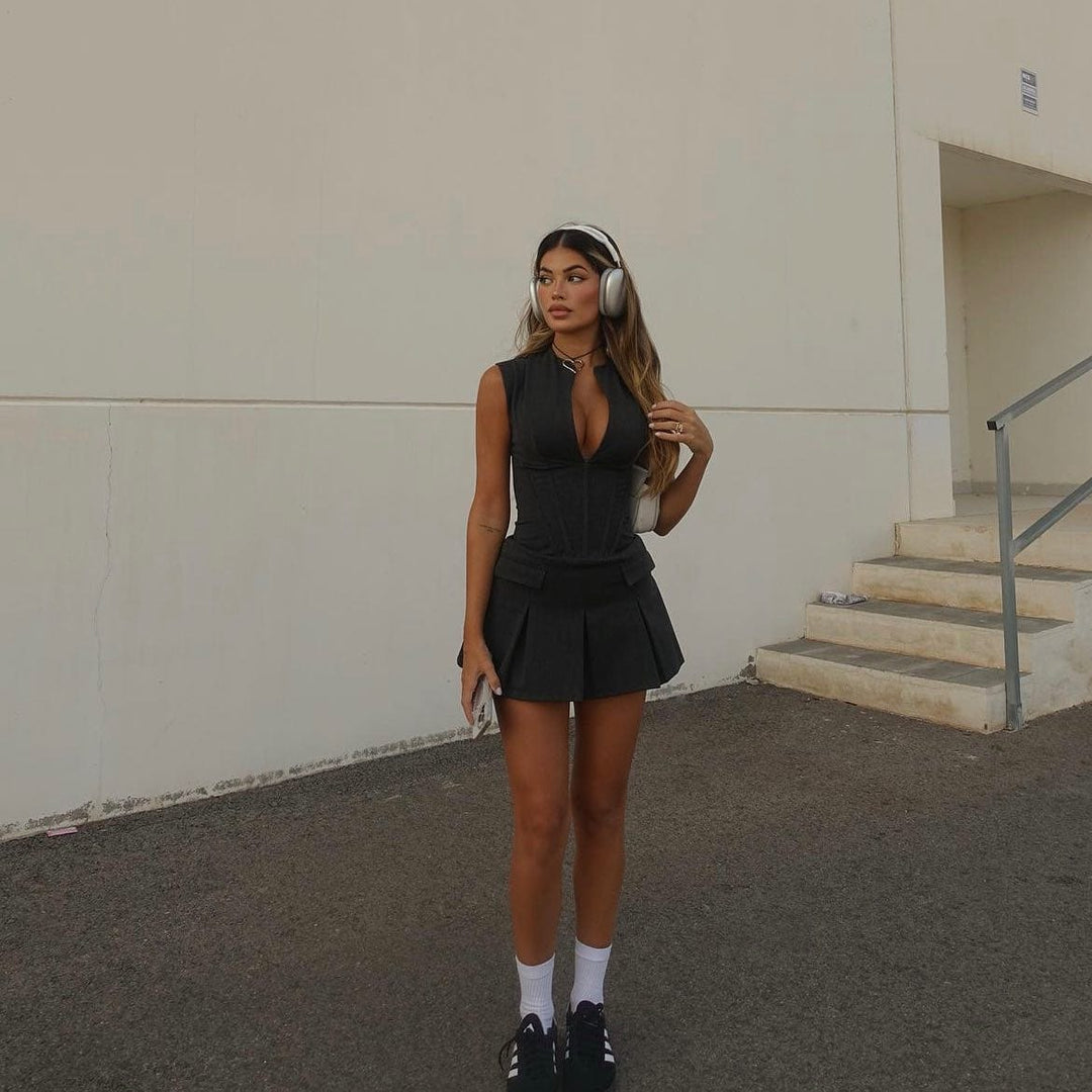 Mini-robe plissée à corset Velina Solid