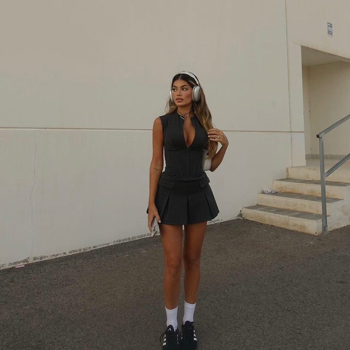 Mini-robe plissée à corset Velina Solid