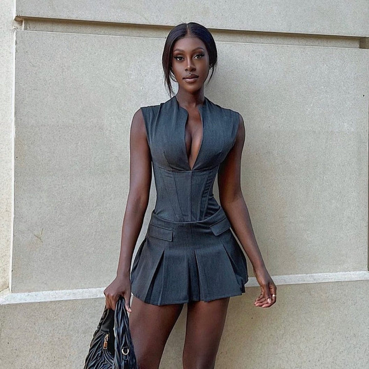 Mini-robe plissée à corset Velina Solid