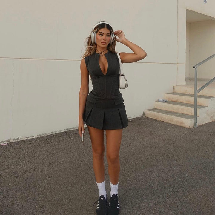 Mini-robe plissée à corset Velina Solid