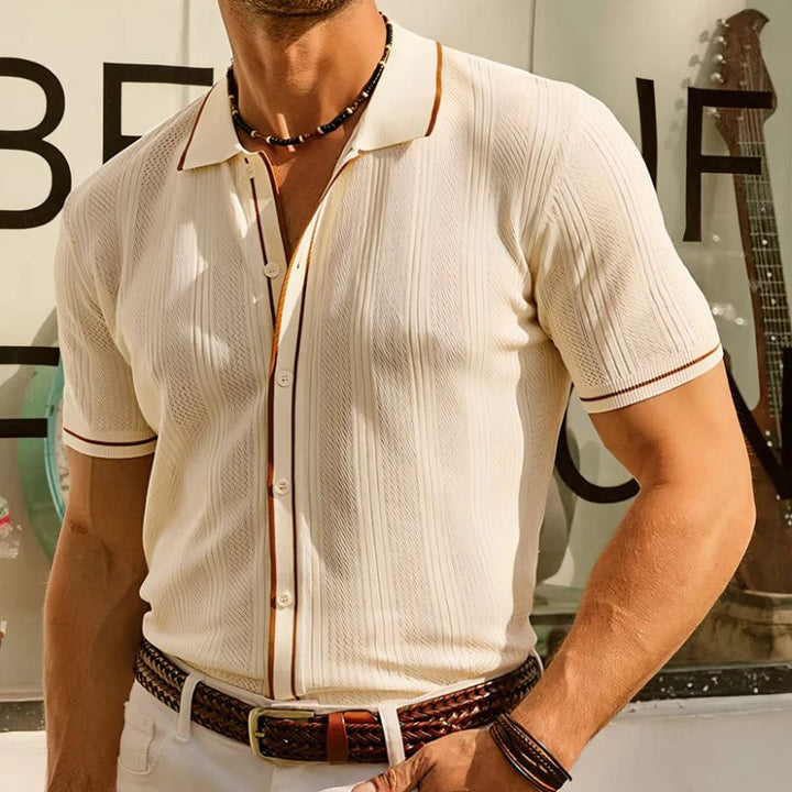 Chemise Polo Homme Bleu Ciel – Manches Courtes – Design Texturé & Boutonnage – Style Estival Décontracté Chic