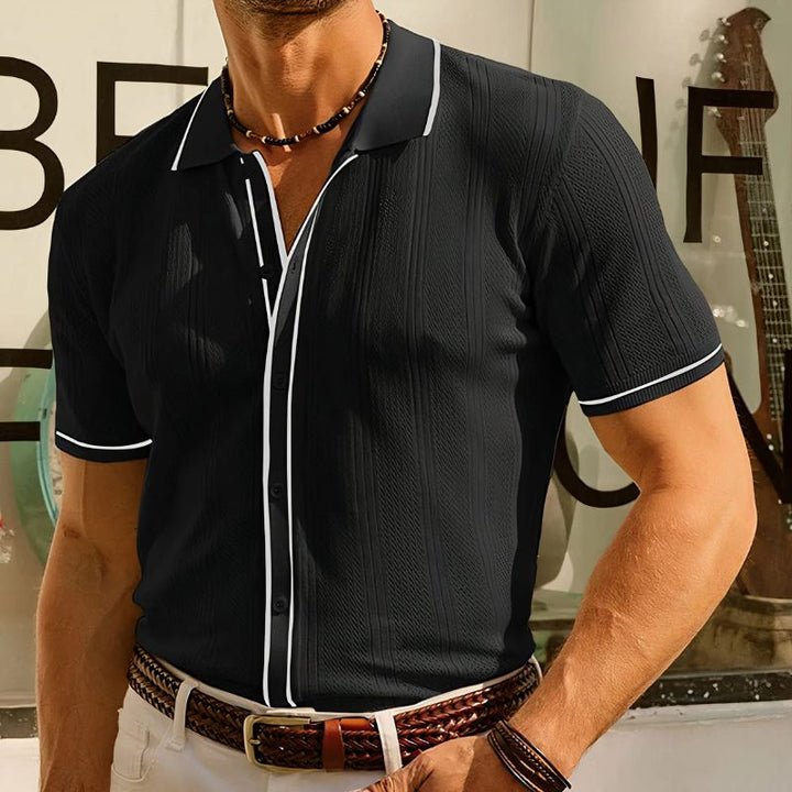 Chemise Polo Homme Bleu Ciel – Manches Courtes – Design Texturé & Boutonnage – Style Estival Décontracté Chic