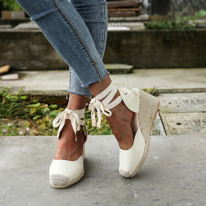 Espadrilles Compensées Femme – Talon en Corde – Fermeture à Lacets – Look Bohème Chic Été
