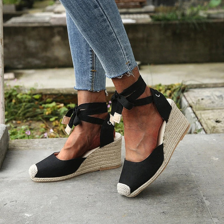 Espadrilles Compensées Femme – Talon en Corde – Fermeture à Lacets – Look Bohème Chic Été