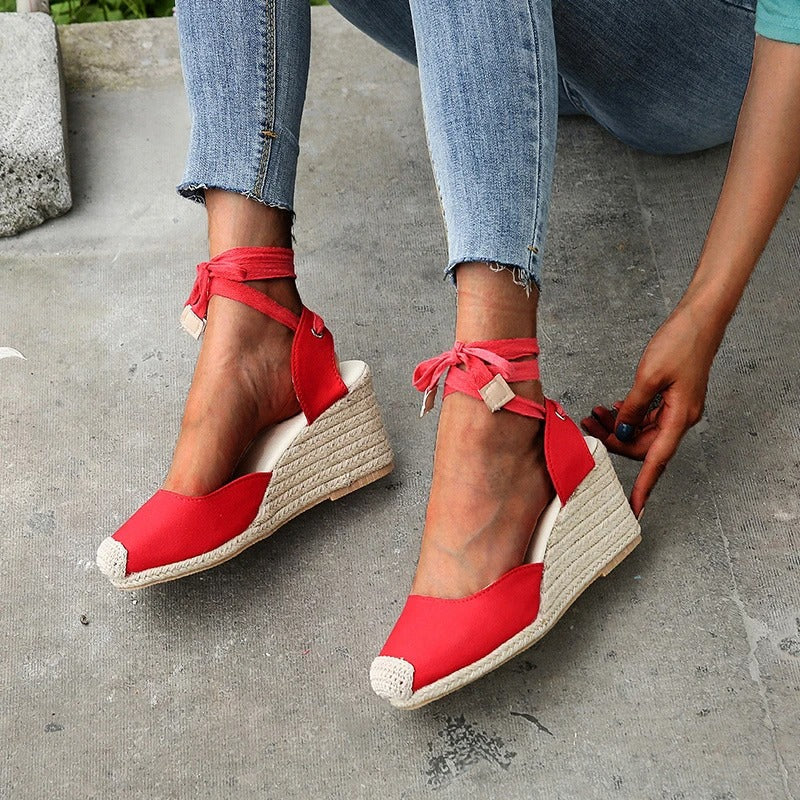 Espadrilles Compensées Femme – Talon en Corde – Fermeture à Lacets – Look Bohème Chic Été