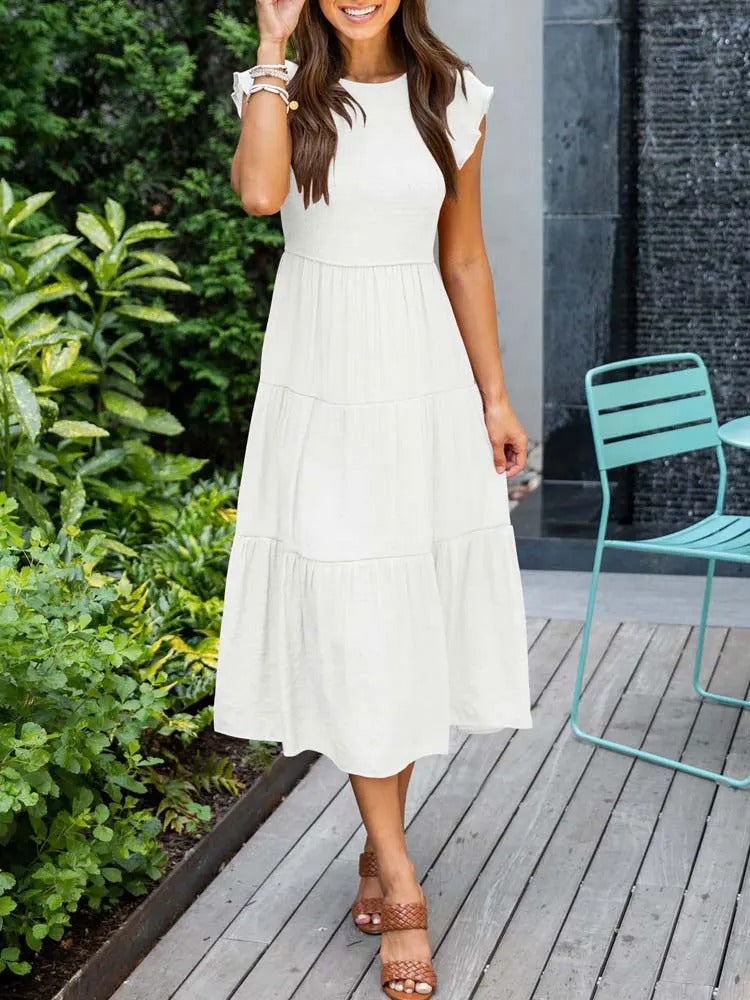 Robe Longue Casual Femme – Style Bohème, Manches Volants et Coupe Évasée en Étages