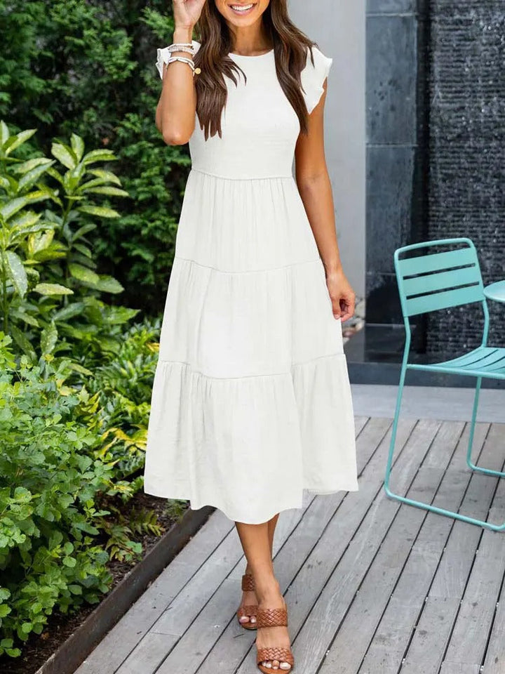 Robe Longue Casual Femme – Style Bohème, Manches Volants et Coupe Évasée en Étages